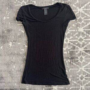 Black Short Sleeve Top Deep scoop Neck cap sleeve fitted tee